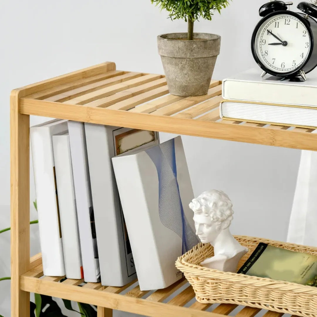 Vrijstaande boekenkast met 4 planken – bamboe – opbergrek voor kantoor, keuken en woonkamer – natuurlijk – 62 x 33 x 112 cm