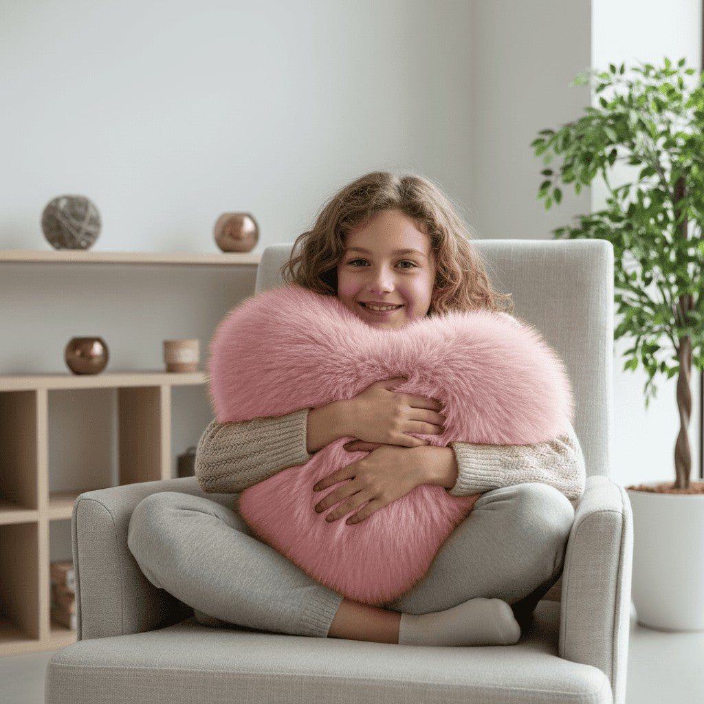 Nord3949 sierkussen in rood van high-quality faux fur and soft katoen filling – zijaanzicht
