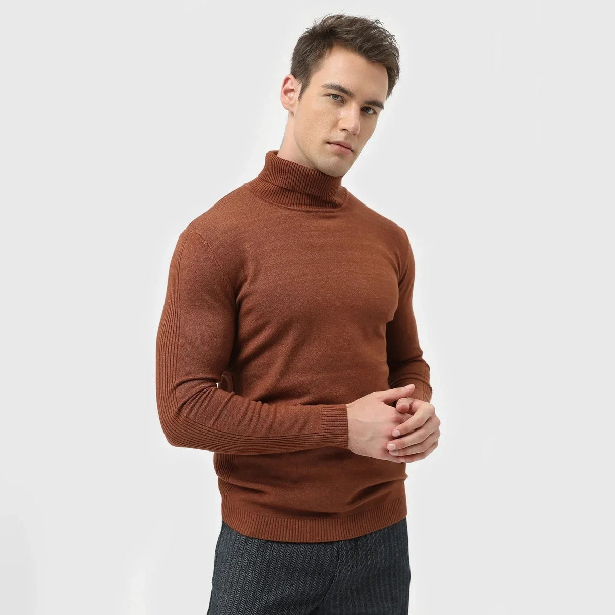 Nord6550 trui in aubergine van zachte breimix – vooraanzicht