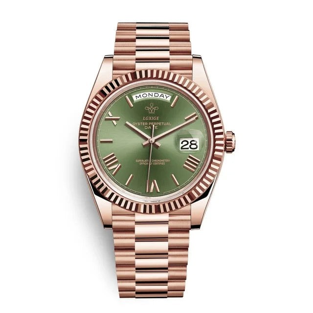 Nord8770 horloge in roze / groen van roestvrij staal – vooraanzicht