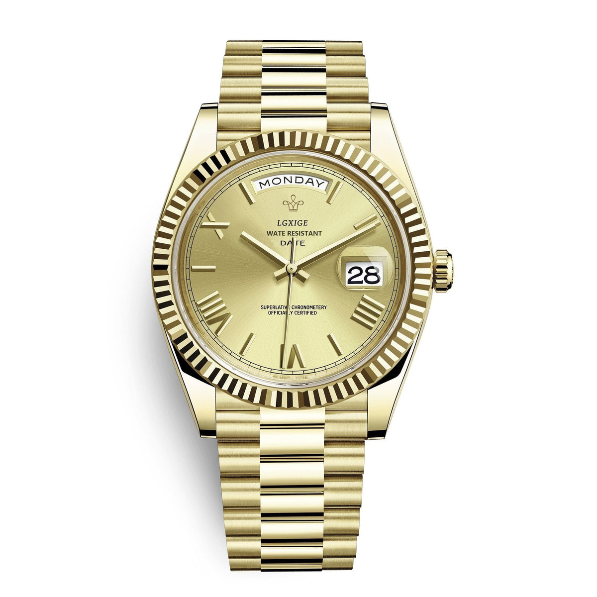 Nord8770 horloge in goud van roestvrij staal – close-up van het materiaal