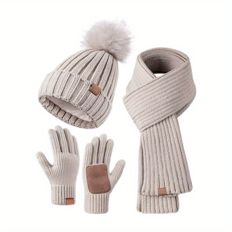 Nord9093 sjaal in beige van gebreid textiel met fleece voering – vooraanzicht