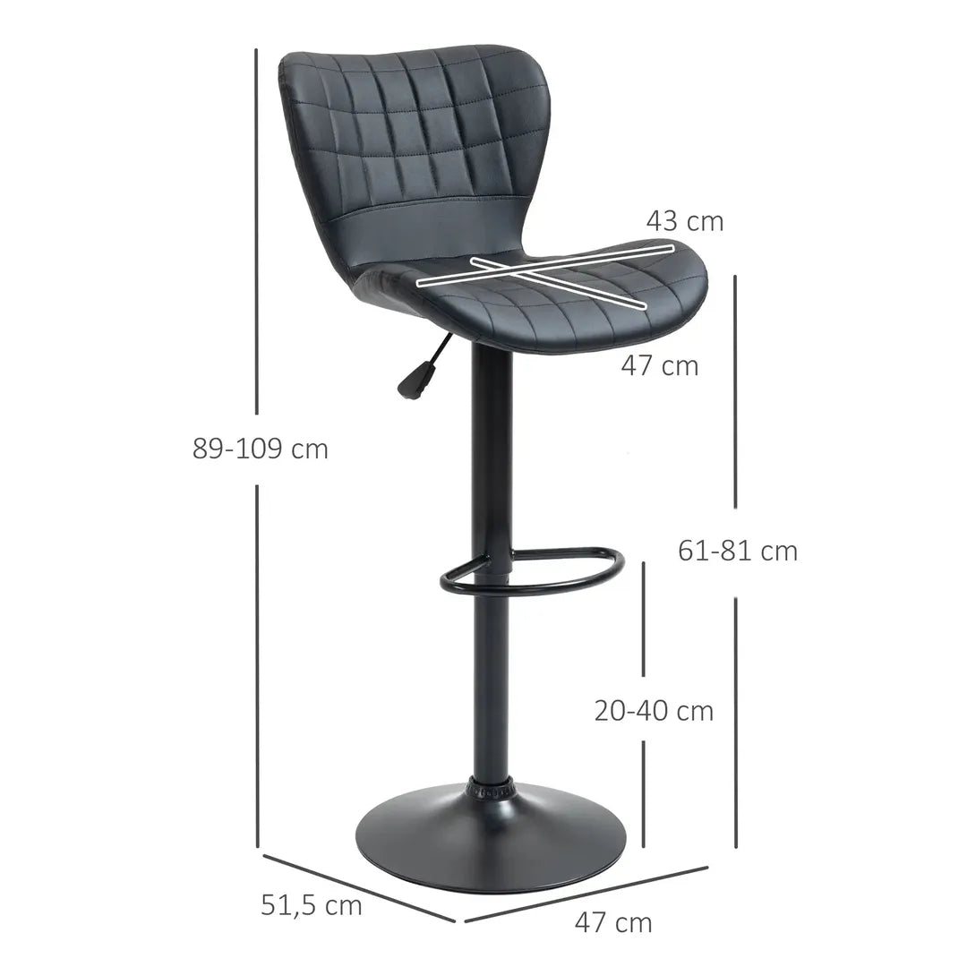 Barkrukken Set van 2 – In Hoogte Verstelbaar en Draaibaar met Voetsteun – Lederlook en Metalen Frame – Grijs – 44 x 49 x 90-110 cm