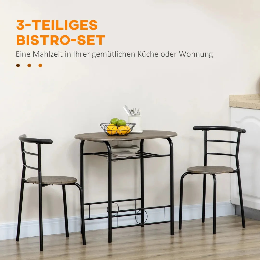 Eettafelset voor 2 Personen – 1 Tafel, 2 Stoelen van Grenenhout – Wit en Grijs