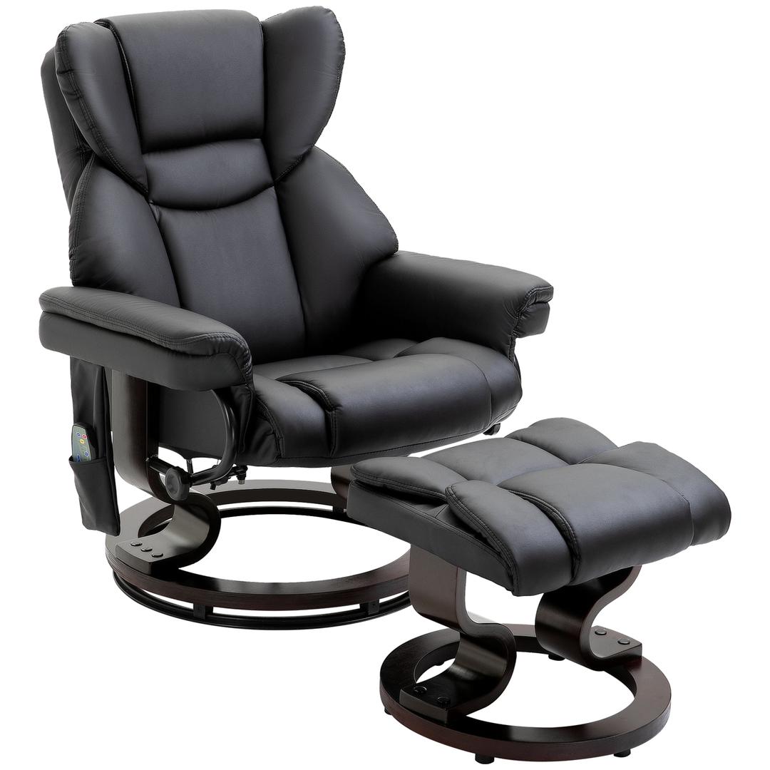 Relaxfauteuil met Massagefunctie en Voetenbank – Kunstleer Zwart – Verstelbaar 79 × 82 × 101 cm