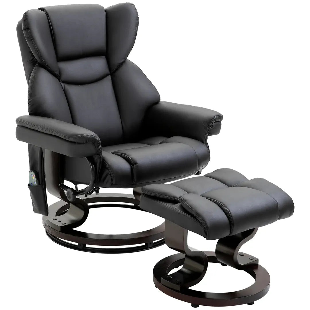 Relaxfauteuil met Massagefunctie en Voetenbank – Kunstleer Zwart – Verstelbaar 79 × 82 × 101 cm