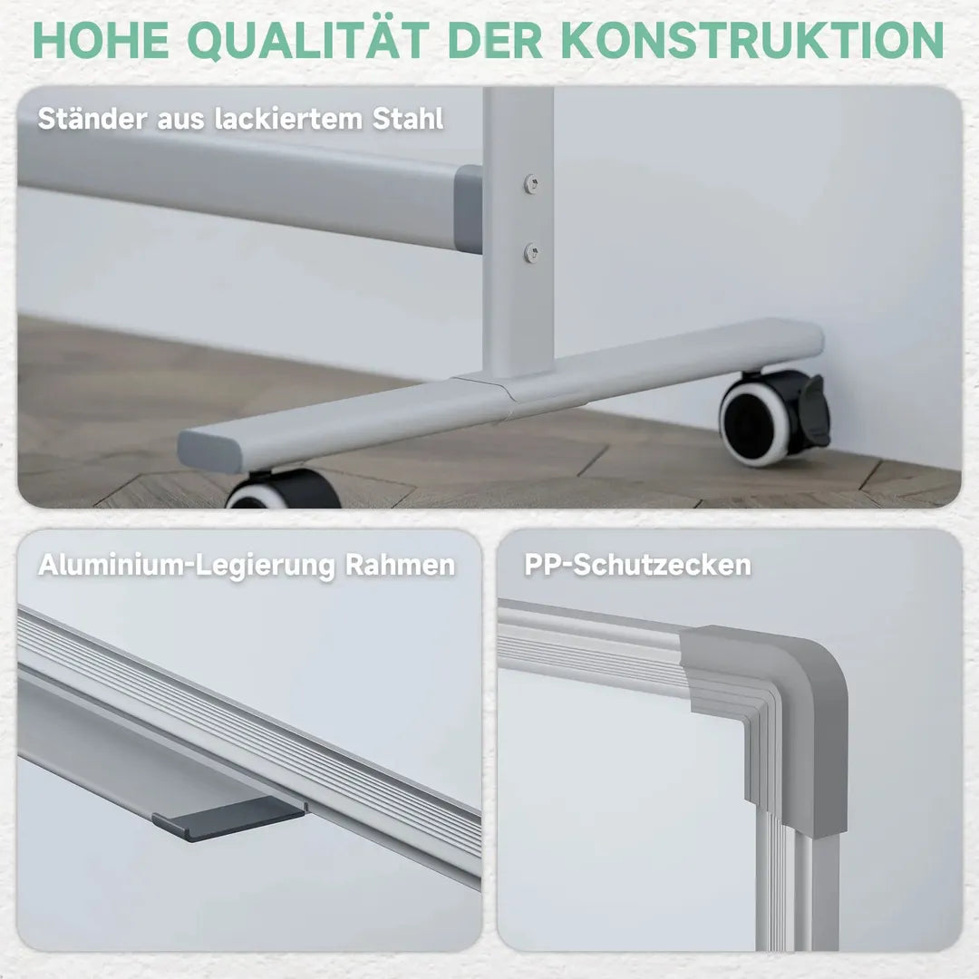 Whiteboard op standaard – magnetisch, draaibaar en verrijdbaar, inclusief markers en wisser, 120 × 90 cm