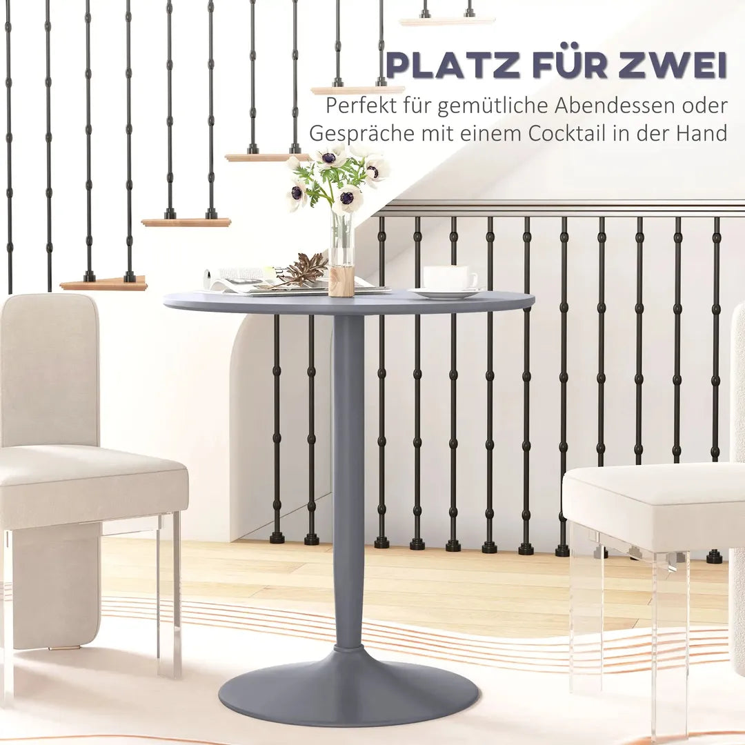 Eettafel voor 2 Personen – Rond Tafelblad Ø80 cm van MDF en Staal, Antislip, Wit, 75 cm Hoog