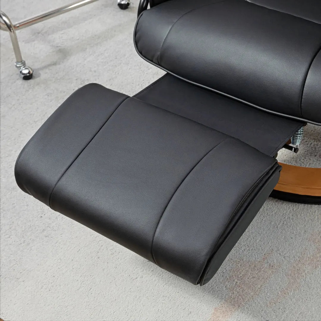 Relaxfauteuil met Ligfunctie – Draaibaar – Kunstleer Zwart – Stalen Frame – Max. 150 kg