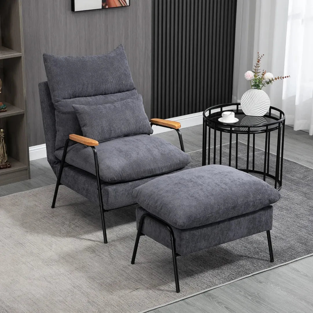 Fauteuil met voetenbank en kussen – stofbekleding – 68 x 91,5 x 88 cm