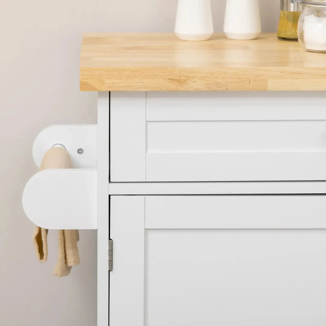 Keukentrolley met 1 Kruidenrek en 1 Handdoekhouder – 109 x 40 x 89 cm, Witte Servierwagen op Wielen