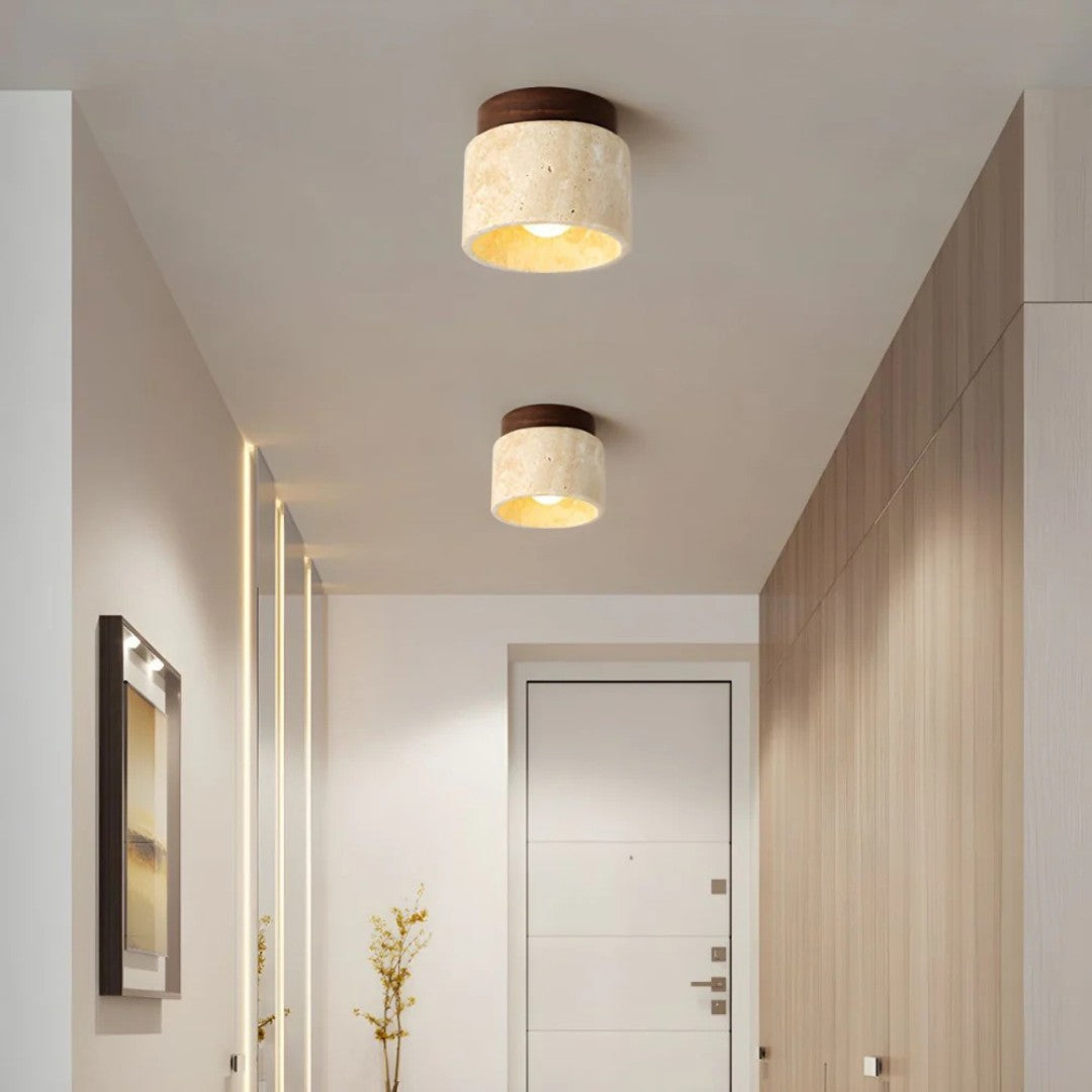 Orsted plafondlamp in hout van marmer en hout – vooraanzicht