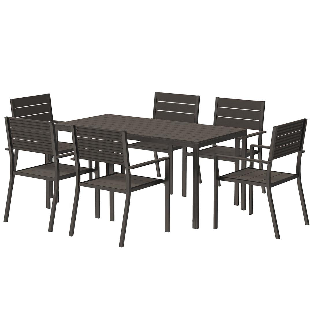 Outsunny 7-delige tuinset met 6 stapelbare stoelen en tafel 160 x 80 x 74 cm – stalen frame en HDPE blad