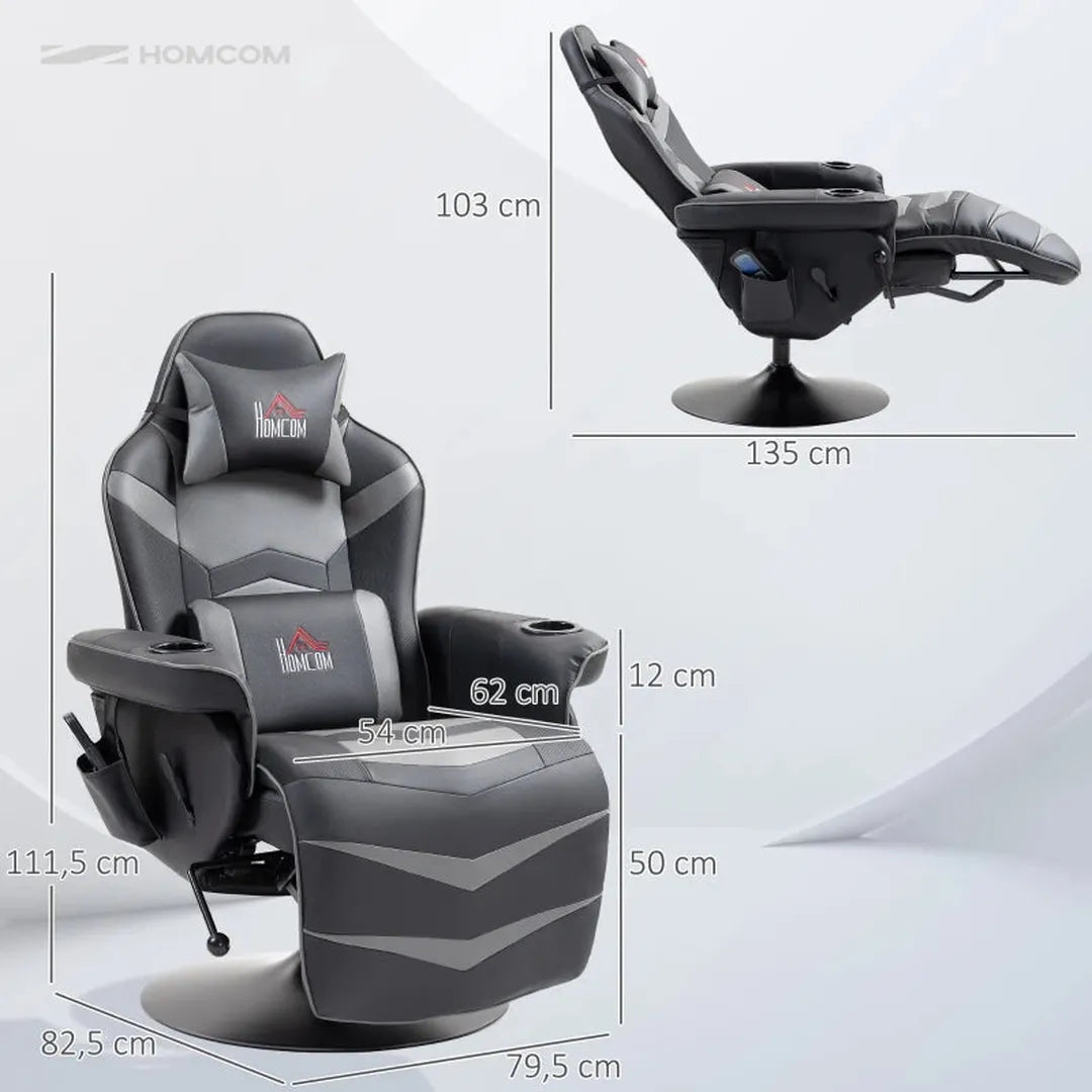 Gamingstoel met massagefunctie – verstelbare rugleuning – voetsteun – staalframe – kunstleer – max. 120 kg