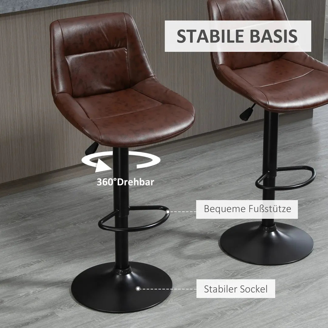 Barkrukken Set van 2 – In Hoogte Verstelbaar en Draaibaar met Voetsteun – Lederlook en Metalen Frame – Grijs – 44 x 49 x 90-110 cm