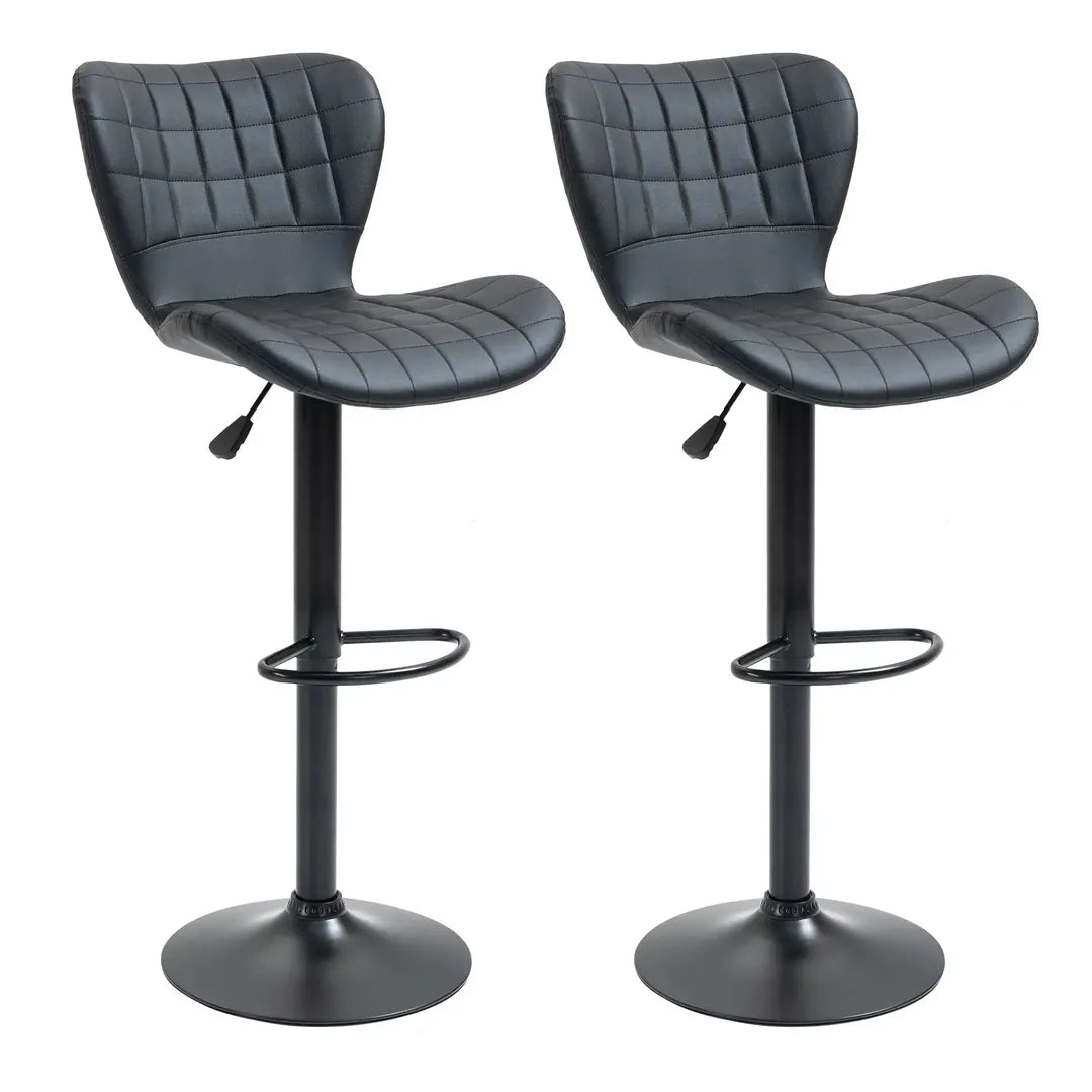 Barkrukken Set van 2 – In Hoogte Verstelbaar en Draaibaar met Voetsteun – Lederlook en Metalen Frame – Grijs – 44 x 49 x 90-110 cm
