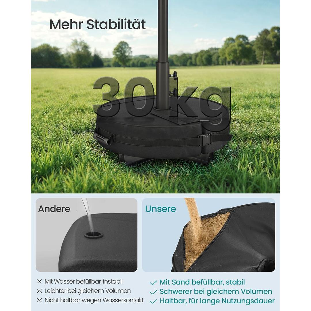 Parasolvoet met gewichtszak – parasolstandaard voor parasolstokken 32–48 mm, vulbaar met zand