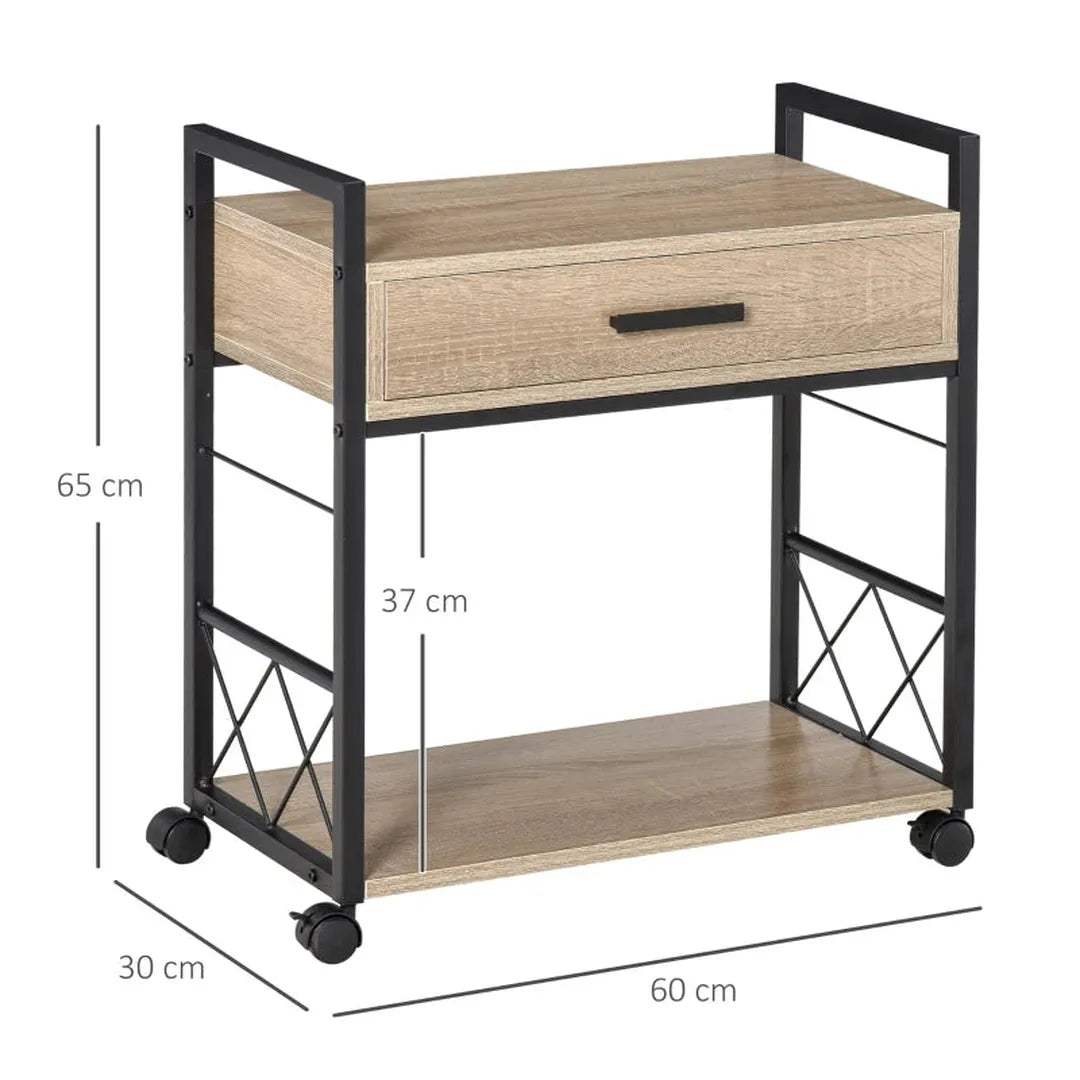 Keukenwagen met Lade en Legplank – Serveerwagen op Wielen van Spaanplaat – 60 × 30 × 65 cm – Naturel
