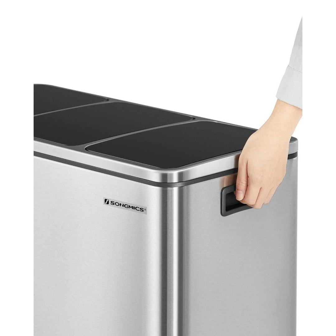 Prullenbak 54 liter – pedaalemmer met 3 vakken – afvalscheiding 3 x 18L – RVS afvalbak