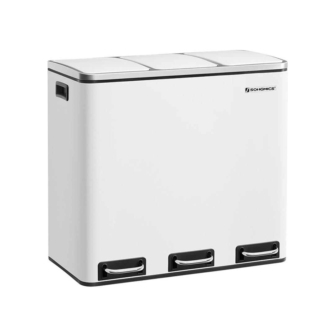 Prullenbak 54 liter – pedaalemmer met 3 vakken – afvalscheiding 3 x 18L – RVS afvalbak
