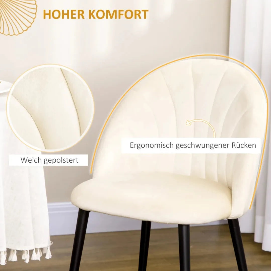 Eetkamerstoelen Set van 2 – Skandi Design – Zitting in Samtlook – Crème en Zwart – Houten Poten – Voor Keuken of Eetkamer