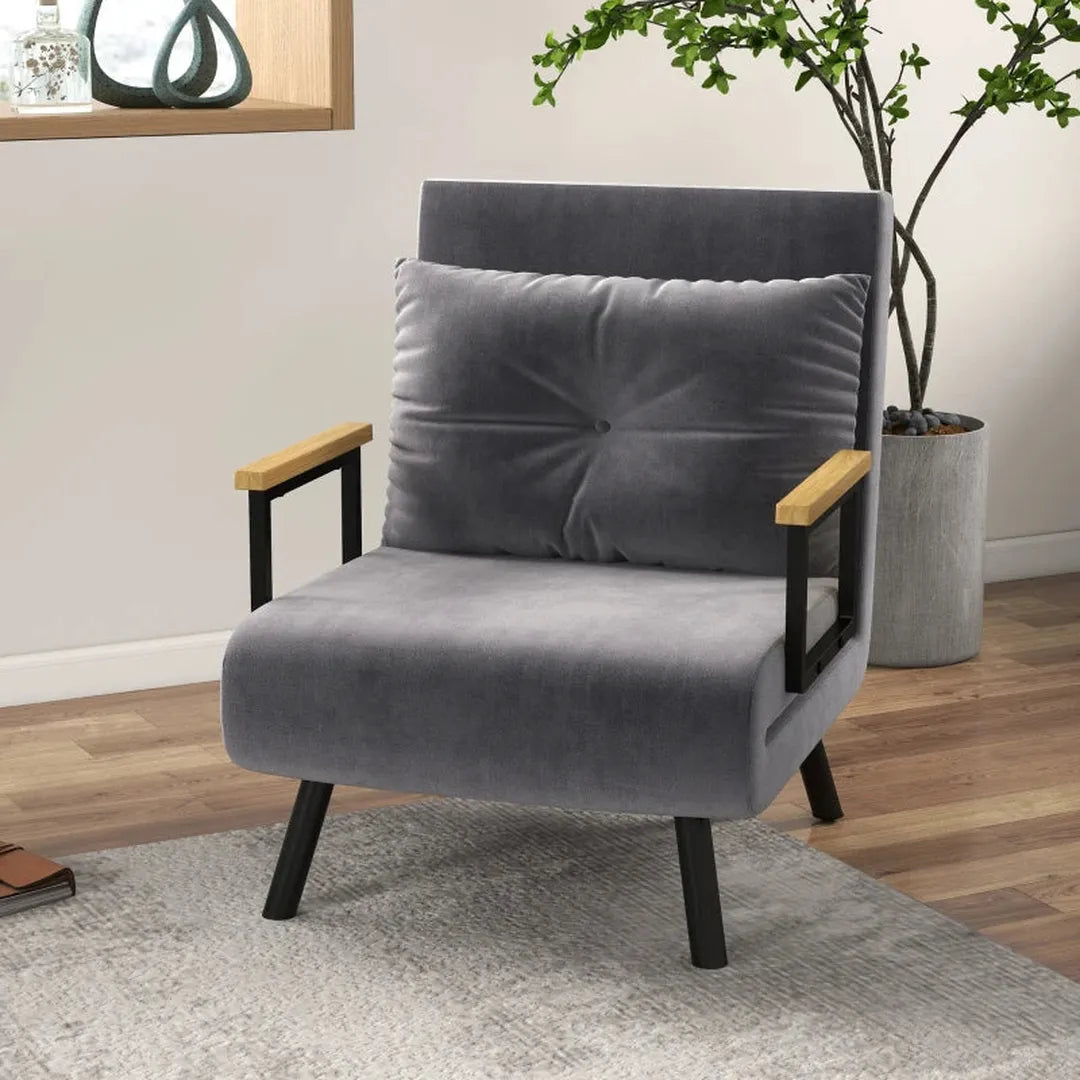 Relaxfauteuil Scandinavisch design – verstelbare rugleuning – inclusief gestikte kussen – zwart/naturel