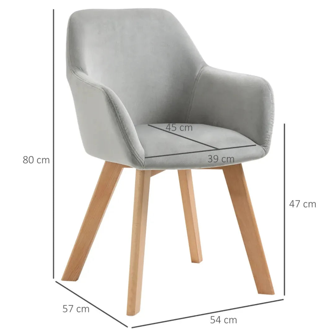 Set van 2 eetkamerstoelen – fluwelen look – houten poten – 54 x 57 x 80 cm