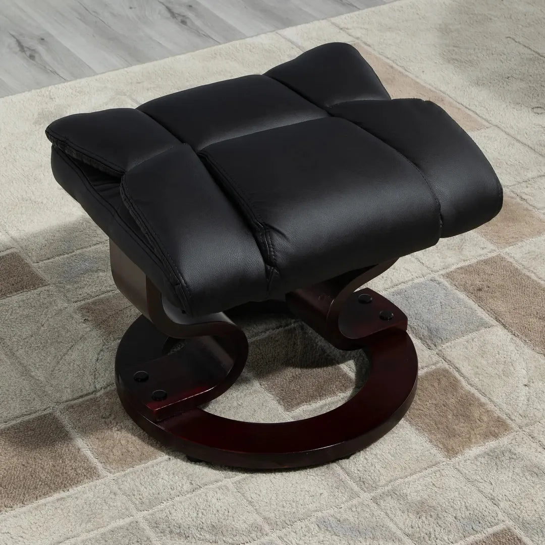 Fauteuil met Hocker – Draaibare Relaxstoel met Ligfunctie van Kunstleer en Metalen Frame, Crème, 80 x 79 x 100 cm