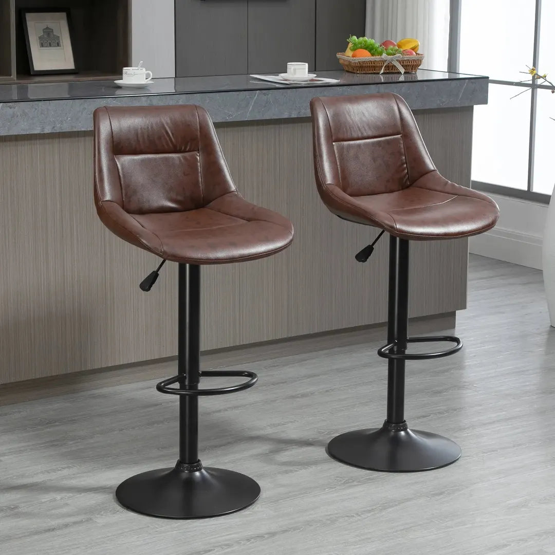 Barkrukken Set van 2 – In Hoogte Verstelbaar en Draaibaar met Voetsteun – Lederlook en Metalen Frame – Grijs – 44 x 49 x 90-110 cm