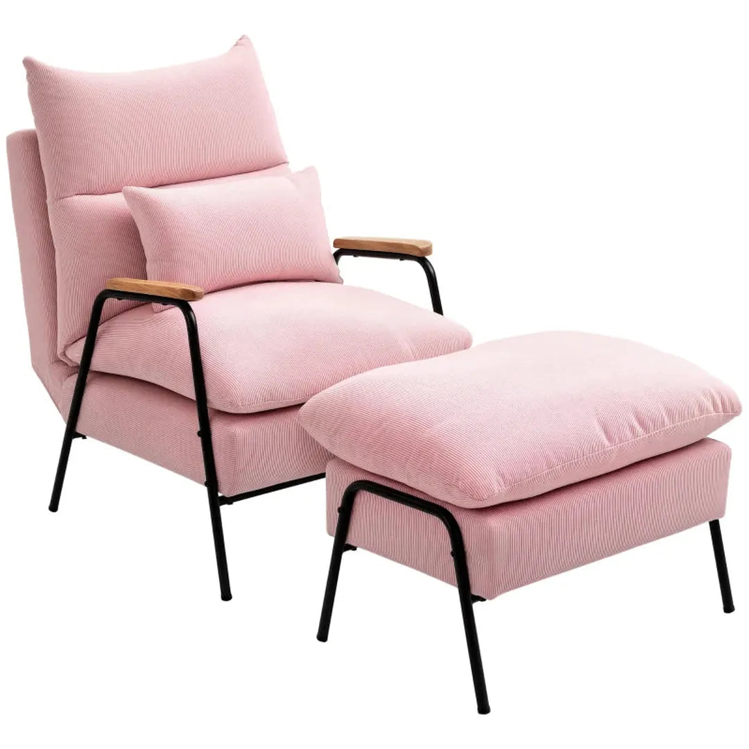 Fauteuil met voetenbank en kussen – stofbekleding – 68 x 91,5 x 88 cm