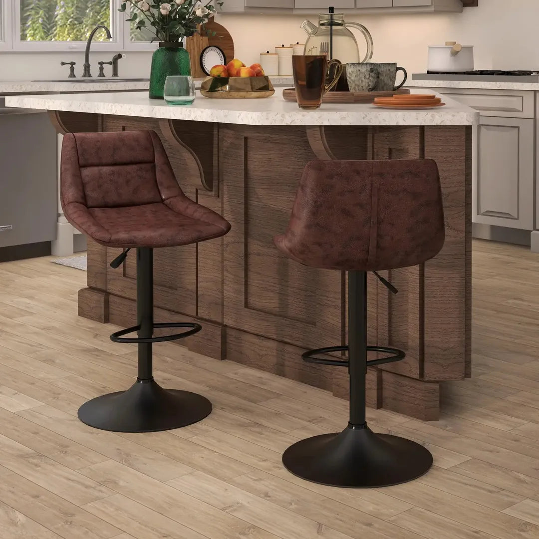 Barkrukken Set van 2 – In Hoogte Verstelbaar en Draaibaar met Voetsteun – Lederlook en Metalen Frame – Grijs – 44 x 49 x 90-110 cm