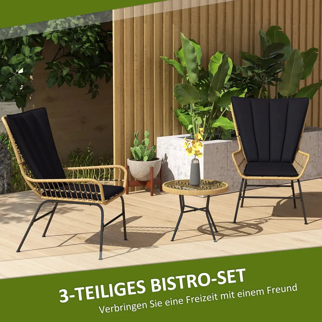 Outsunny 3-delige bistroset in boho stijl – 2 stoelen 76 x 66 x 96 cm en tafel 52 x 52 x 40 cm – PE rattan
