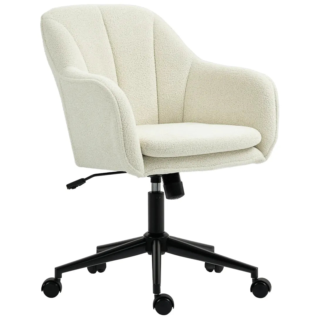 Bureaustoel met stoffen bekleding in sneeuwflanel-look – draaibare make-upstoel met gebogen rugleuning, beige