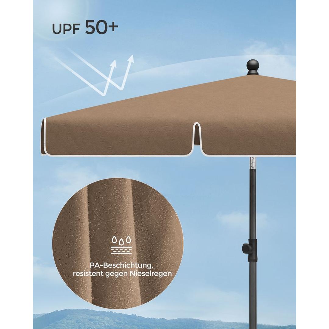 Rechthoekige parasol – kantelbaar en in hoogte verstelbaar – UPF 50+ UV-bescherming – 200x125, 230x150 of 180x125 cm