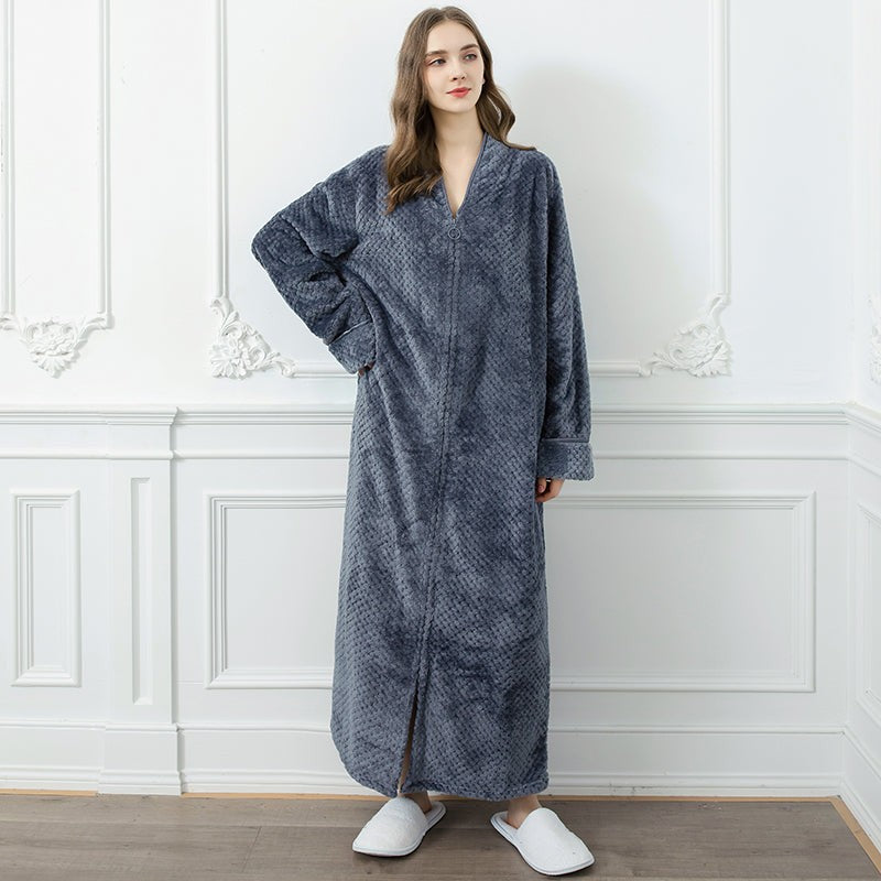 Renvik badjas in witte rits van zacht jacquard flanel (polyester) – achteraanzicht