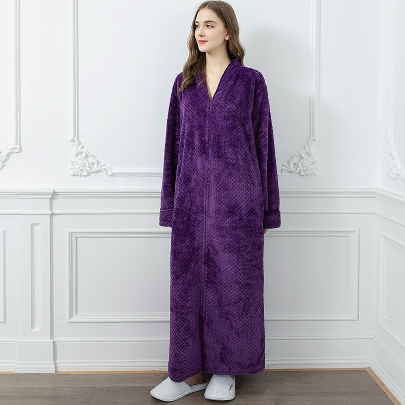 Renvik badjas in roze rits van zacht jacquard flanel (polyester) – van bovenaf gezien