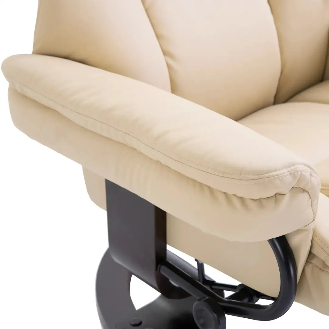 Fauteuil met Hocker – Draaibare Relaxstoel met Ligfunctie van Kunstleer en Metalen Frame, Crème, 80 x 79 x 100 cm
