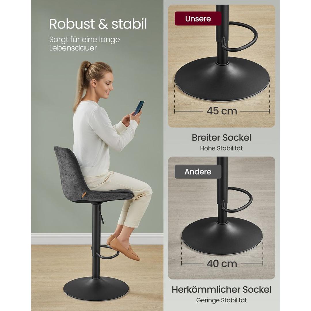 2-delige Set Verstelbare Barstoelen met Rugleuning en Voetsteun – Volledig 360° Draaibaar