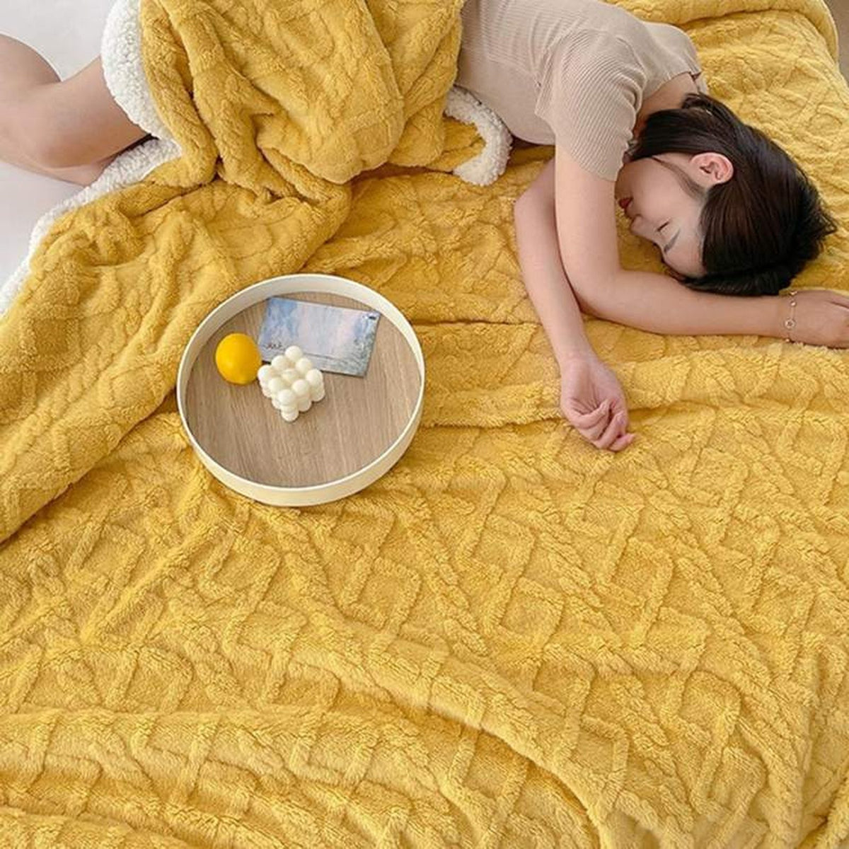 deken in beige – van bovenaf gezien
