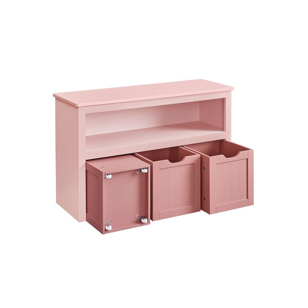 Speelgoedkast met 3 opbergbakken – kinderopbergkast van MDF, met wieltjes, 102 × 30 × 60 cm