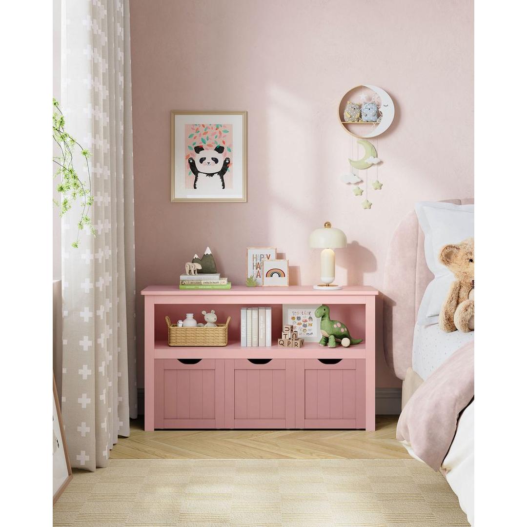 Speelgoedkast met 3 opbergbakken – kinderopbergkast van MDF, met wieltjes, 102 × 30 × 60 cm