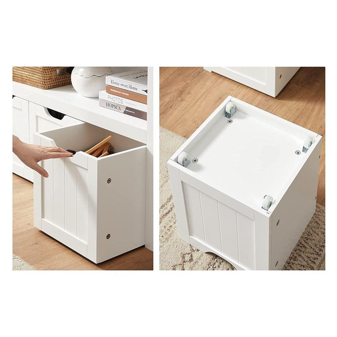 Speelgoedkast met 3 opbergbakken – kinderopbergkast van MDF, met wieltjes, 102 × 30 × 60 cm