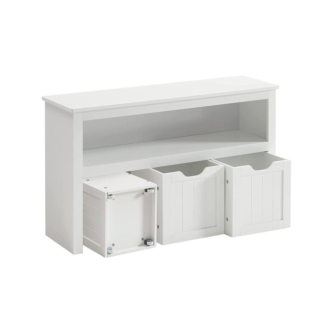 Speelgoedkast met 3 opbergbakken – kinderopbergkast van MDF, met wieltjes, 102 × 30 × 60 cm