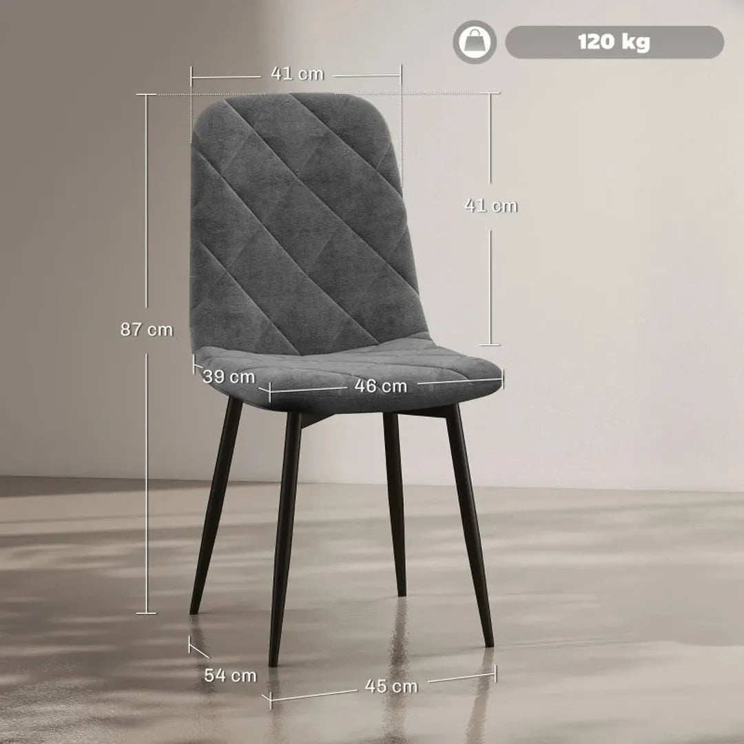Set van 4 gestoffeerde keukenstoelen – hoge rugleuning – stalen poten – fluwelen stof
