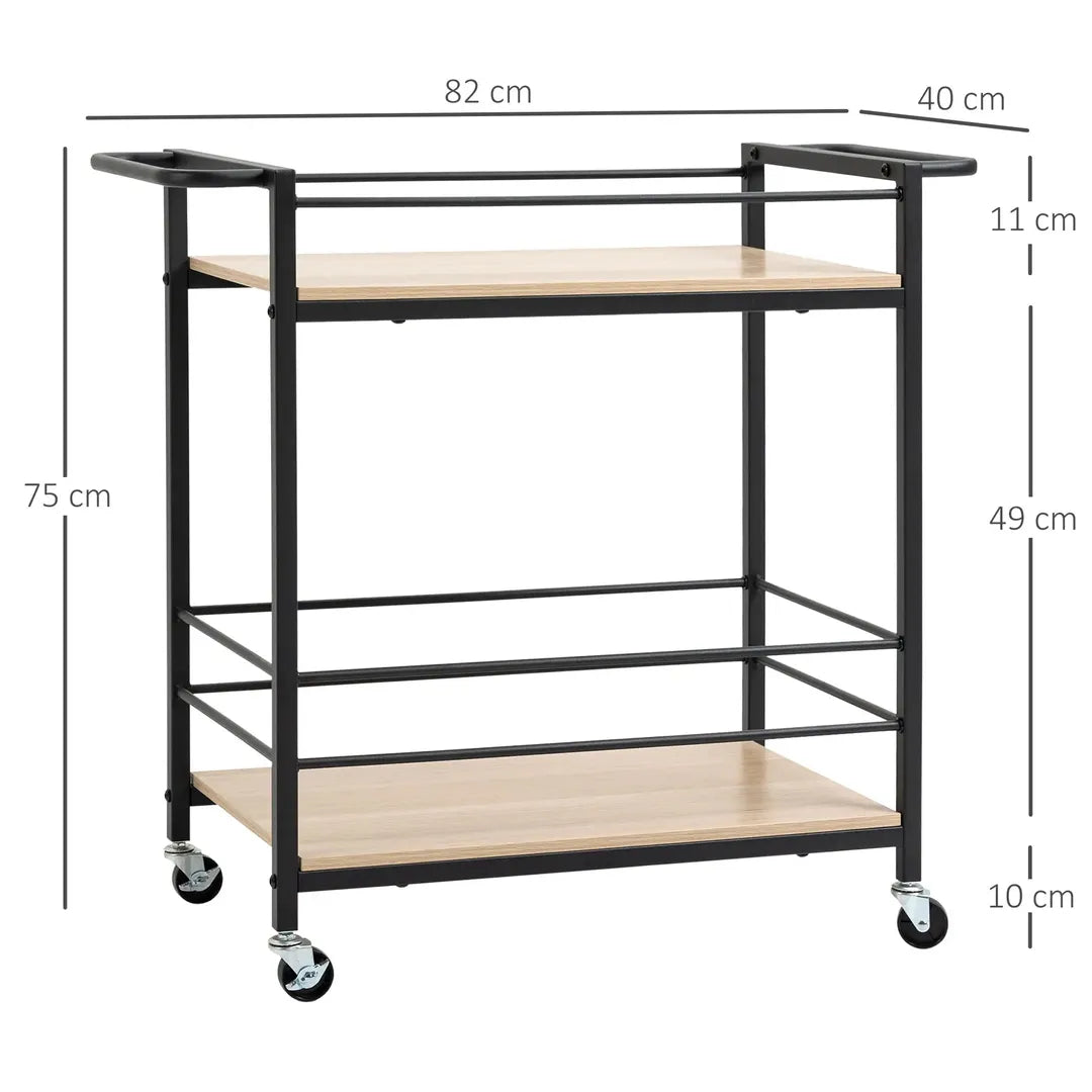 Keukenwagen met 4 legplanken en 4 haken – op wielen – Wit – 40 × 19 × 90 cm