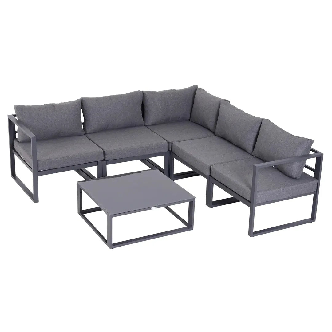 Outsunny 6-delige tuinmeubelset – hoekbank, 4 fauteuils en tafel 75 x 70 x 30 cm – aluminium frame