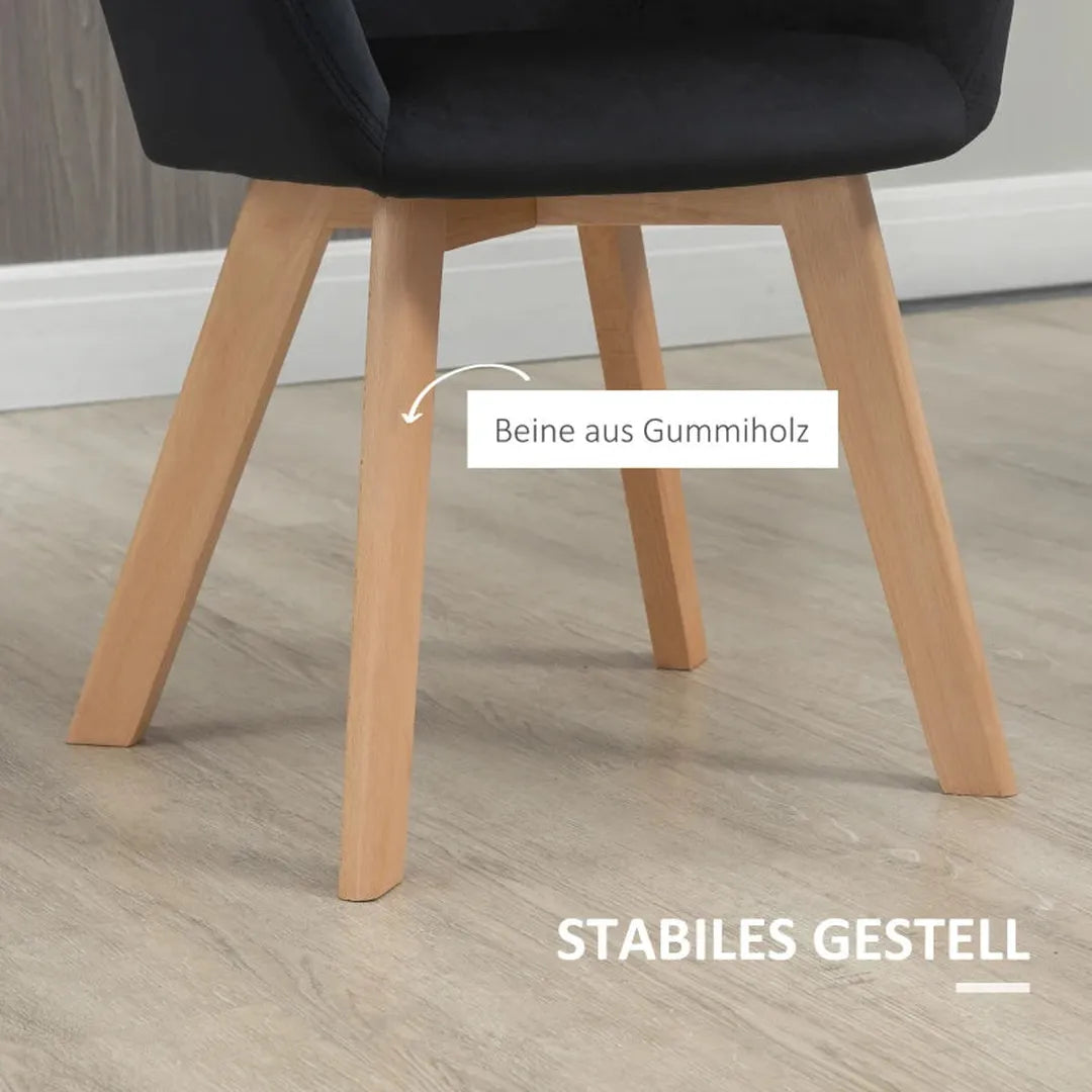 Set van 2 eetkamerstoelen – fluwelen look – houten poten – 54 x 57 x 80 cm