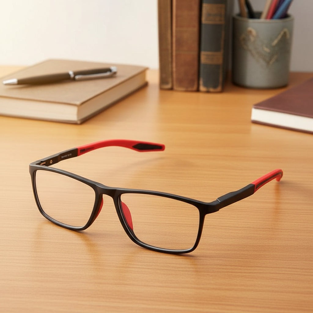 Toranlund product in rood van lichtgewicht, duurzaam frame with standard reading lenses – vooraanzicht