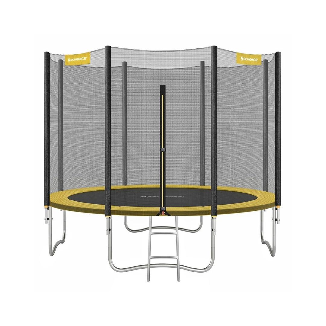 Trampoline met veiligheidsnet – gegalvaniseerd stalen frame, gevoerde rand, Ø 244–427 cm
