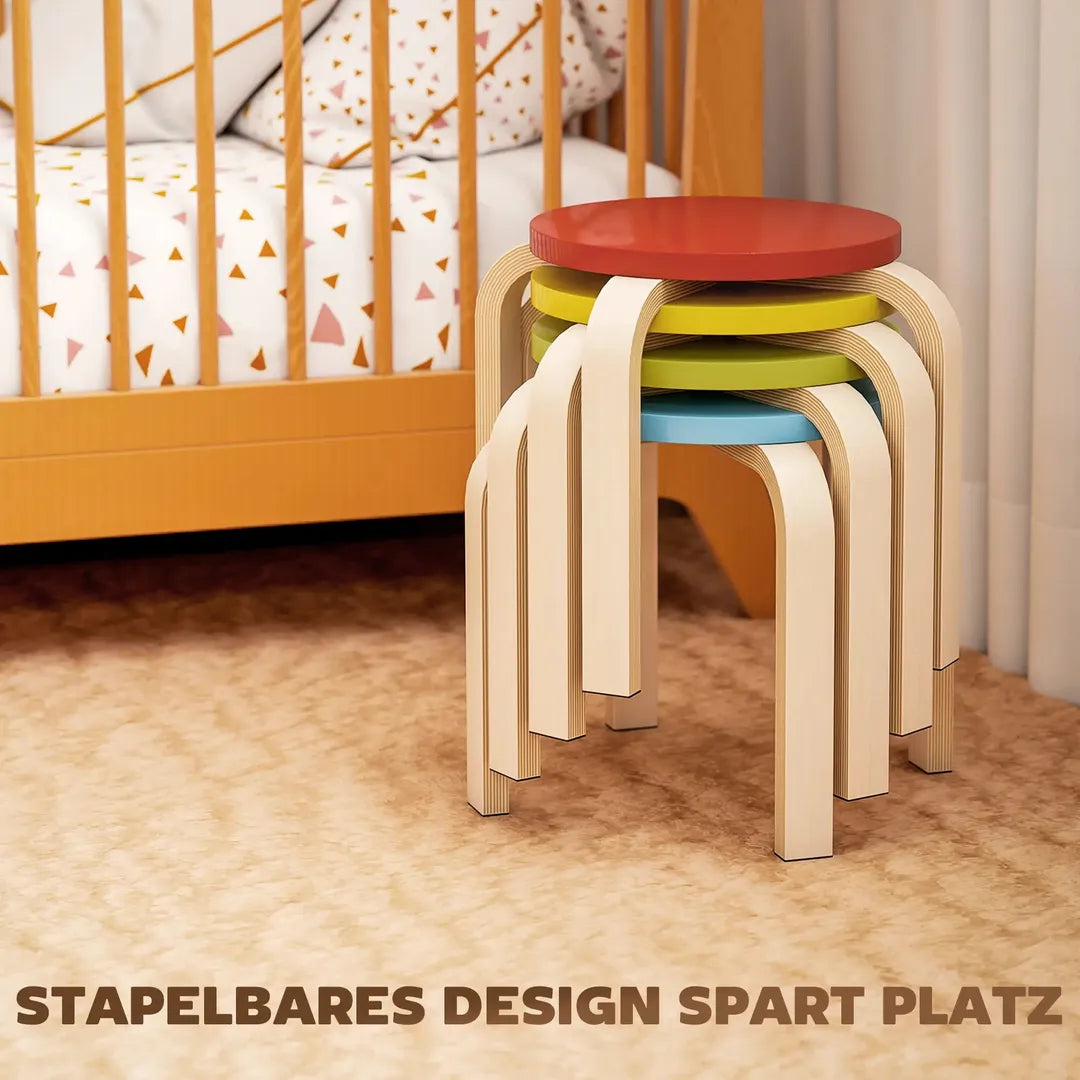 Set van 4 Stapelkrukken – Berken Multiplex met Filtdoppen – Gelakt – Meerkleurig
